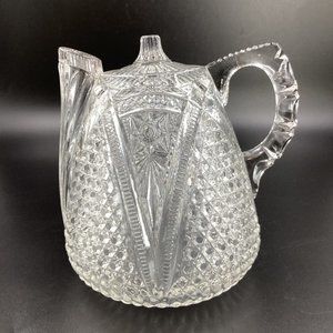 Antique Early American Pressed Glass Rum Jug c 1880 Clear Glass